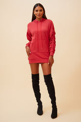 ON THE GO PULLOVER RUCHED HOODIE - RUST