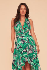 DEEP BREATH HIGH-LOW MAXI DRESS - NAVY/GREEN