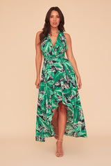 DEEP BREATH HIGH-LOW MAXI DRESS - NAVY/GREEN