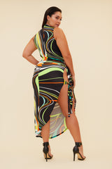 ESSENCE MOCK NECK DRESS - BLACK/MULTI