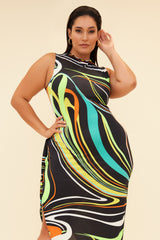 ESSENCE MOCK NECK DRESS - BLACK/MULTI