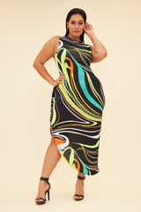 ESSENCE MOCK NECK DRESS - BLACK/MULTI