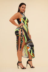 ESSENCE MOCK NECK DRESS - BLACK/MULTI