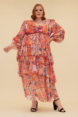 DAYLIGHT MAXI DRESS WITH BELT - ORANGE/MULTI