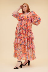 DAYLIGHT MAXI DRESS WITH BELT - ORANGE/MULTI