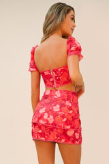 YOUR WISH IS MY COMMAND MATCHING SKIRT SET - RED/MULTI