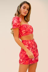 YOUR WISH IS MY COMMAND MATCHING SKIRT SET - RED/MULTI