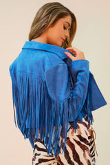 FEELING FRINGY SUEDE MOTO JACKET - TEAL