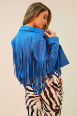 FEELING FRINGY SUEDE MOTO JACKET - TEAL