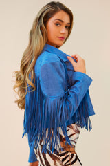 FEELING FRINGY SUEDE MOTO JACKET - TEAL