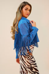 FEELING FRINGY SUEDE MOTO JACKET - TEAL