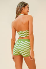 FEELING LUCKY MATCHING BIKER SHORT SET - GREEN/WHITE