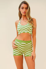 FEELING LUCKY MATCHING BIKER SHORT SET - GREEN/WHITE