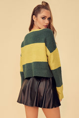 GRASS IS GREENER COLOR BLOCK CROPPED SWEATER - HUNTER GREEN/ALGAE