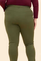 START ALL OVER MID RISE PONTE SKINNY PANT - OLIVE