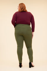 START ALL OVER MID RISE PONTE SKINNY PANT - OLIVE