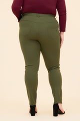 START ALL OVER MID RISE PONTE SKINNY PANT - OLIVE