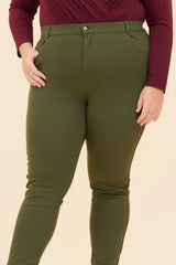 START ALL OVER MID RISE PONTE SKINNY PANT - OLIVE