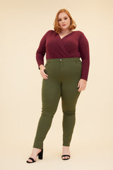 START ALL OVER MID RISE PONTE SKINNY PANT - OLIVE