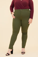 START ALL OVER MID RISE PONTE SKINNY PANT - OLIVE