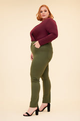 START ALL OVER MID RISE PONTE SKINNY PANT - OLIVE