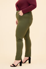 START ALL OVER MID RISE PONTE SKINNY PANT - OLIVE