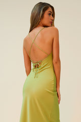 START OFF RIGHT COWL NECK MIDI DRESS - LIME