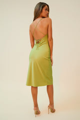 START OFF RIGHT COWL NECK MIDI DRESS - LIME
