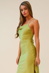 START OFF RIGHT COWL NECK MIDI DRESS - LIME