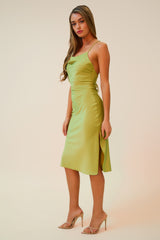 START OFF RIGHT COWL NECK MIDI DRESS - LIME