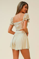 SUMMER IN THE HAMPTONS MATCHING LACE SHORT SET - MINT