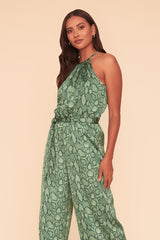 CRUSHING SNAKE SKIN JUMPSUIT - GREEN