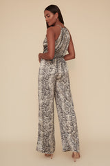 CRUSHING SNAKE SKIN JUMPSUIT - BLACK/MULTI