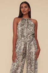 CRUSHING SNAKE SKIN JUMPSUIT - BLACK/MULTI