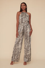 CRUSHING SNAKE SKIN JUMPSUIT - BLACK/MULTI