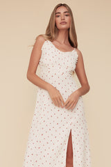JULIET MIDI RUFFLE FLORAL DRESS - WHITE/MULTI