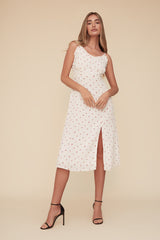 JULIET MIDI RUFFLE FLORAL DRESS - WHITE/MULTI