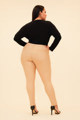 START ALL OVER MID RISE PONTE SKINNY PANT - KHAKI