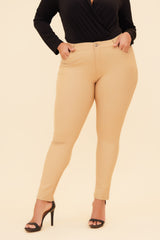 START ALL OVER MID RISE PONTE SKINNY PANT - KHAKI