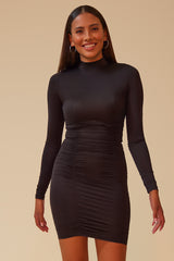 BREAK THE ICE RUCHED MINI DRESS - BLACK
