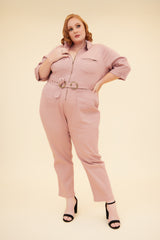 UTILITY JUMPSUIT WITH DETACHABLE BELT - MAUVE