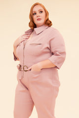 UTILITY JUMPSUIT WITH DETACHABLE BELT - MAUVE