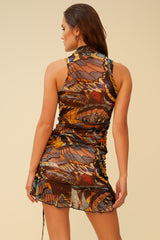 QUEEN ALEXANDRA BUTTERFLY MESH SIDE RUCHING DRESS - BLUE/MULTI
