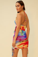 SUMMER SWIRL HALTER MINI DRESS - MULTI