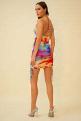 SUMMER SWIRL HALTER MINI DRESS - MULTI