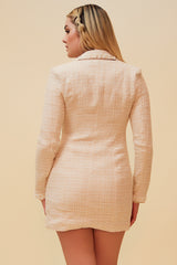 THE BOSS BLAZER MINI DRESS - TAUPE/WHITE