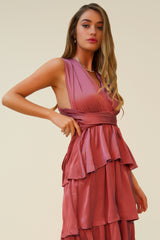 UNDER IT ALL TIERED MAXI DRESS - MAUVE