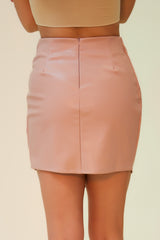 FOR THE NIGHT PLEATHER KNOT FRONT MINI SKIRT - DUSTY MAUVE