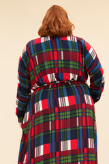 SAY YOU LOVE ME MAXI DRESS WITH BELT AND POCKETS - PLAID