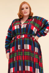 SAY YOU LOVE ME MAXI DRESS WITH BELT AND POCKETS - PLAID